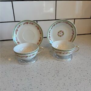 Antique Limoges Porcelain Teacup & Saucer Set of 2